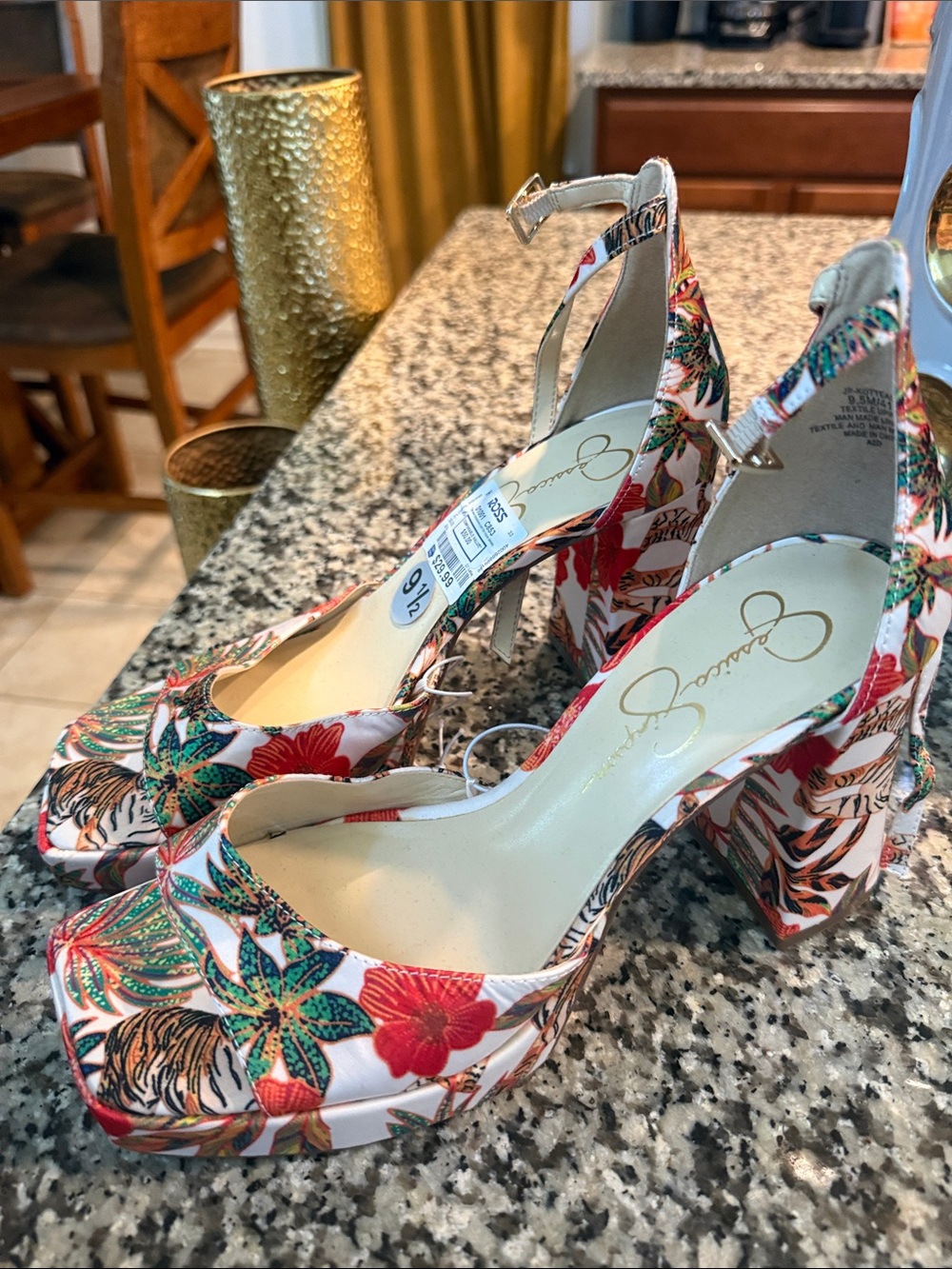 Jessica Simpson White Multi Floral Ankle-Strap Platform Heels